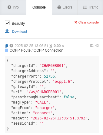 OCPP Console Tab