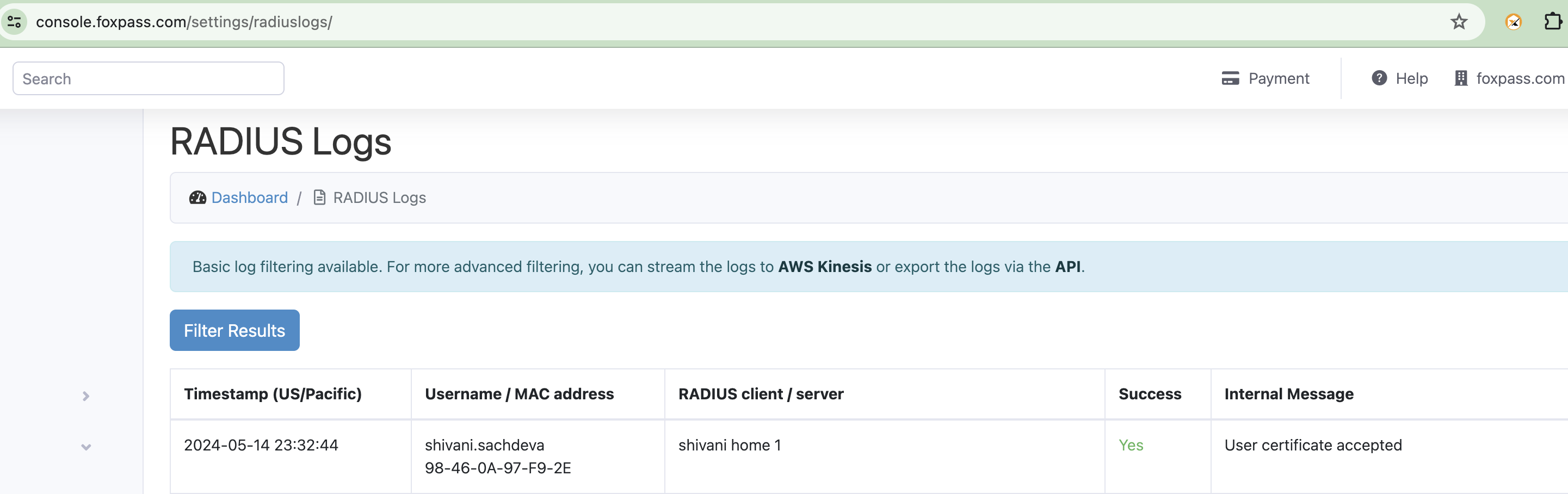 RADIUS logs