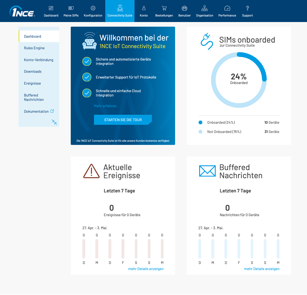 1NCE Connectivity Suite Dashboard