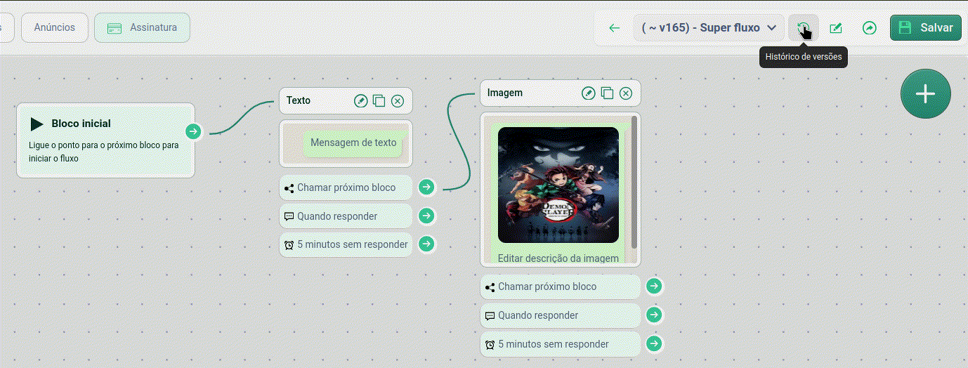 Demonstração do uso da Restauração de Versões.
