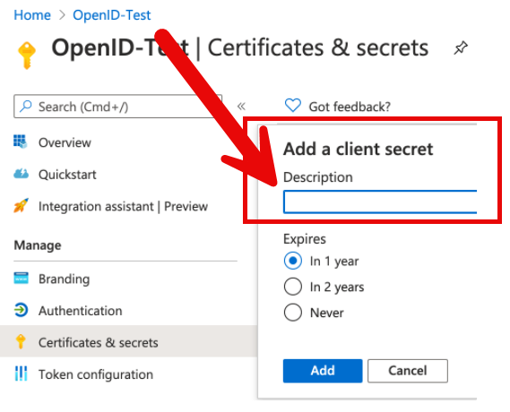 Certificates and secrets
