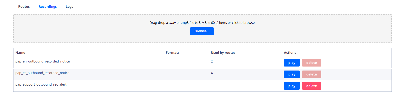 Screenshot of the uploaded file listed in the Recordings tab