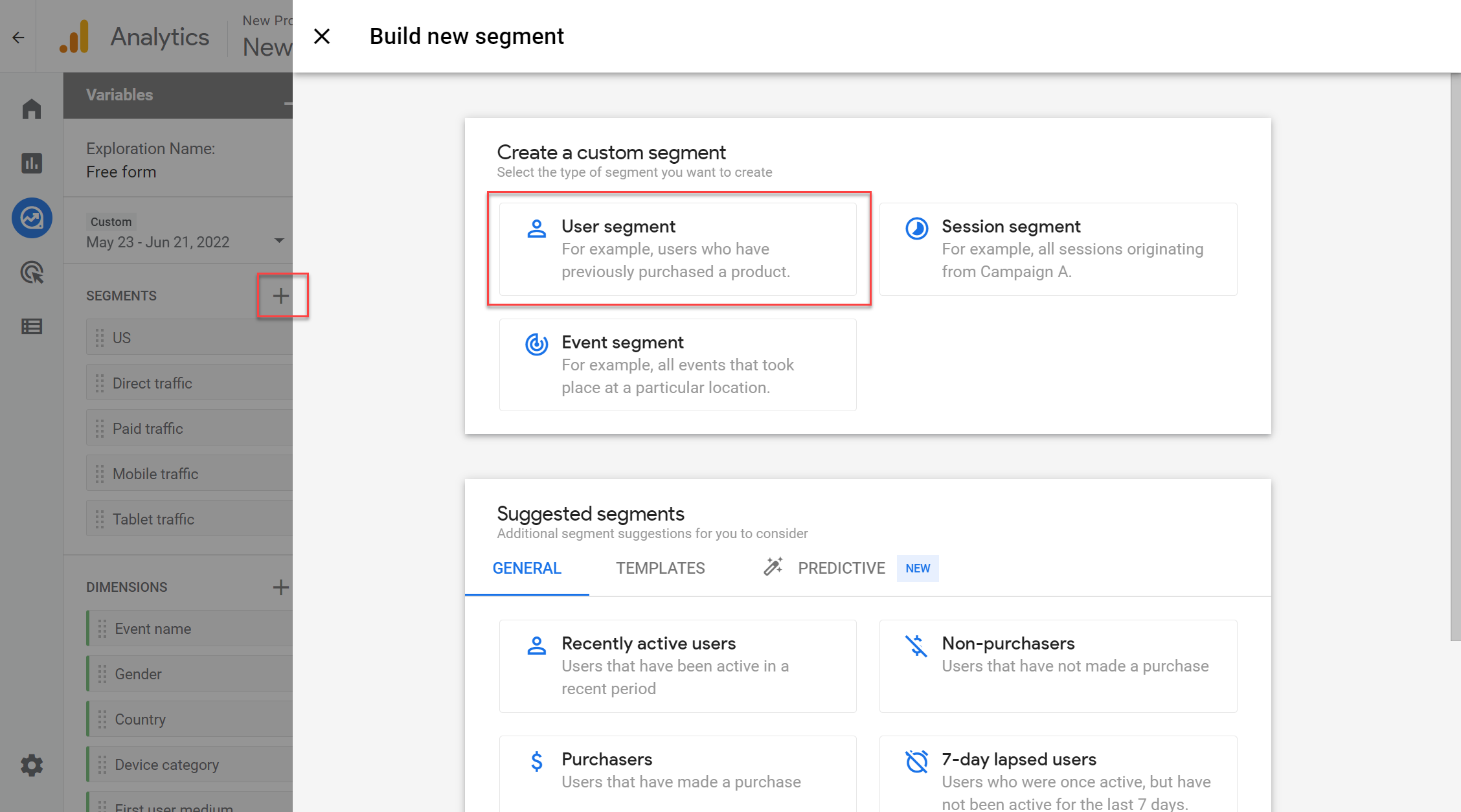 create user segment