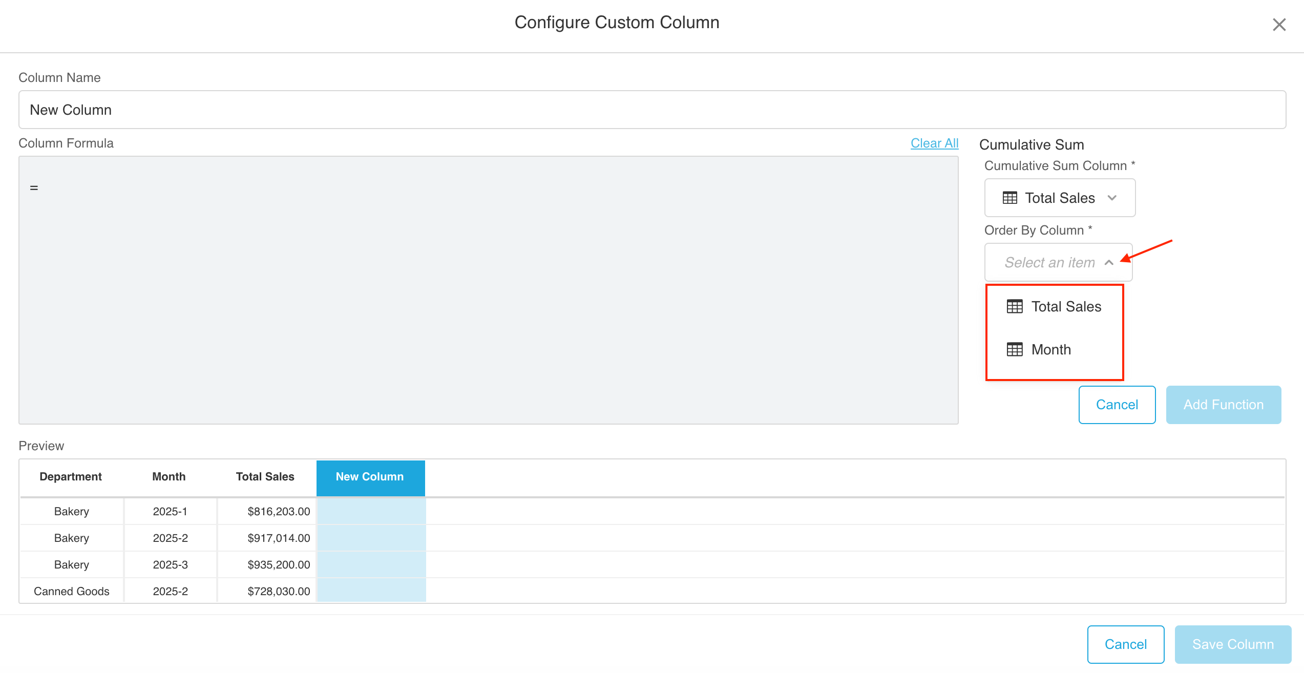 Window Function Configuration