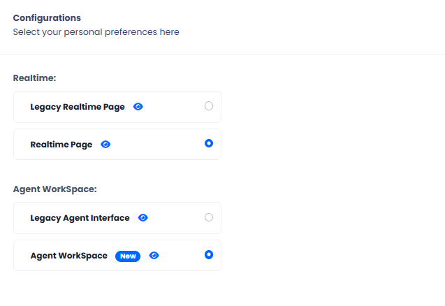 Screenshot of the Configurations section