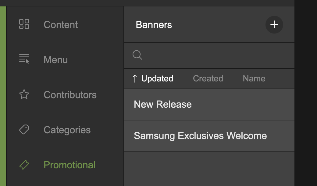 Click the + icon on Banners to create a new banner