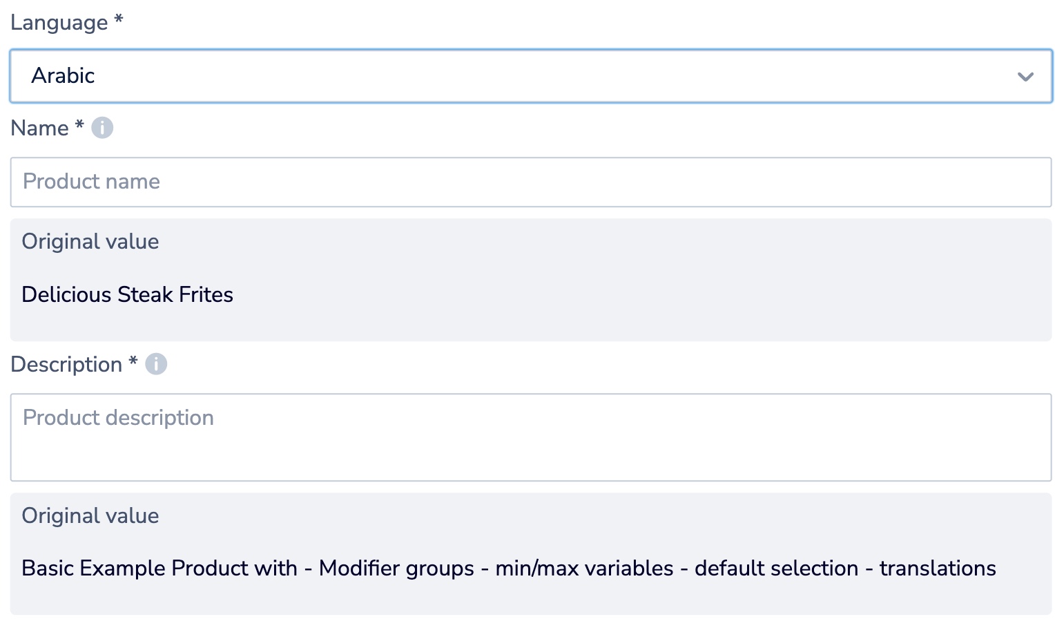 You can select language and add value for that language