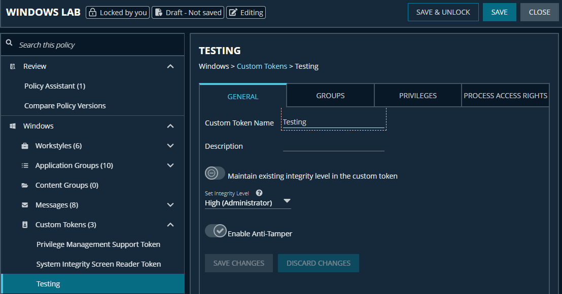 Custom tokens General tab settings