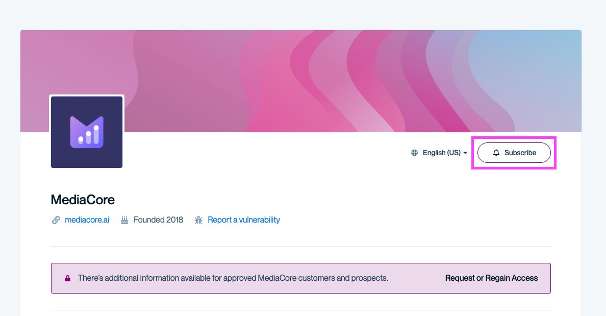 Trust Center homepage showing the Subscribe button highlighted in the top right.