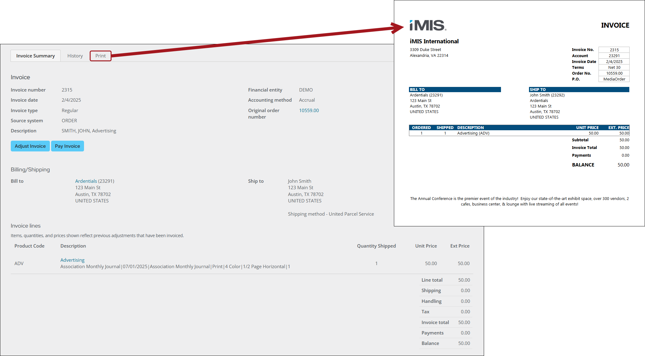 The Invoice Summary page and the Invoice template.