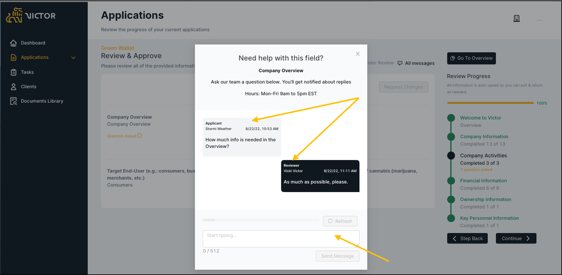 Figure 25. After clicking on question a dialogue box opens allowing you to view question and respond directly