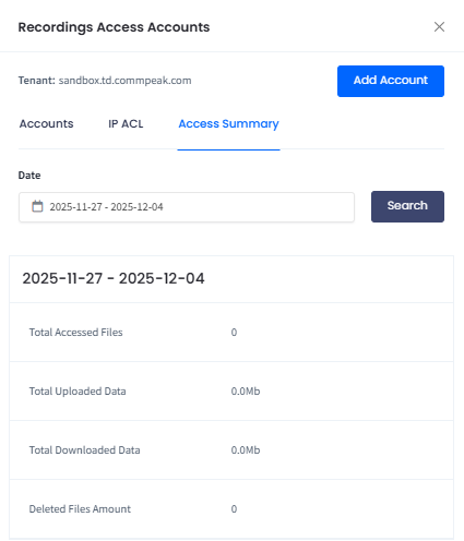 Screenshot of viewing the access summary