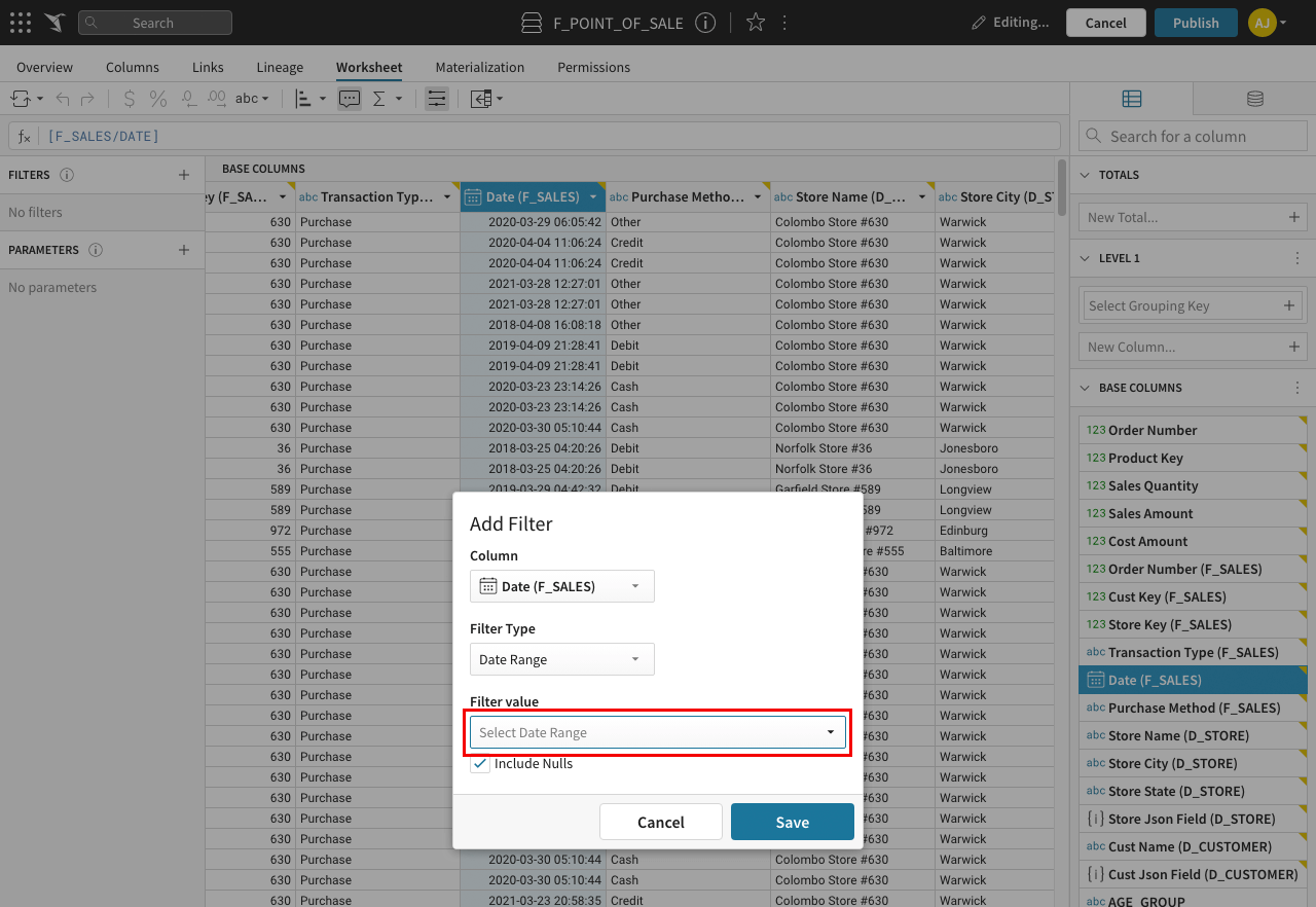 Select the Date range filter type, and enter the value.