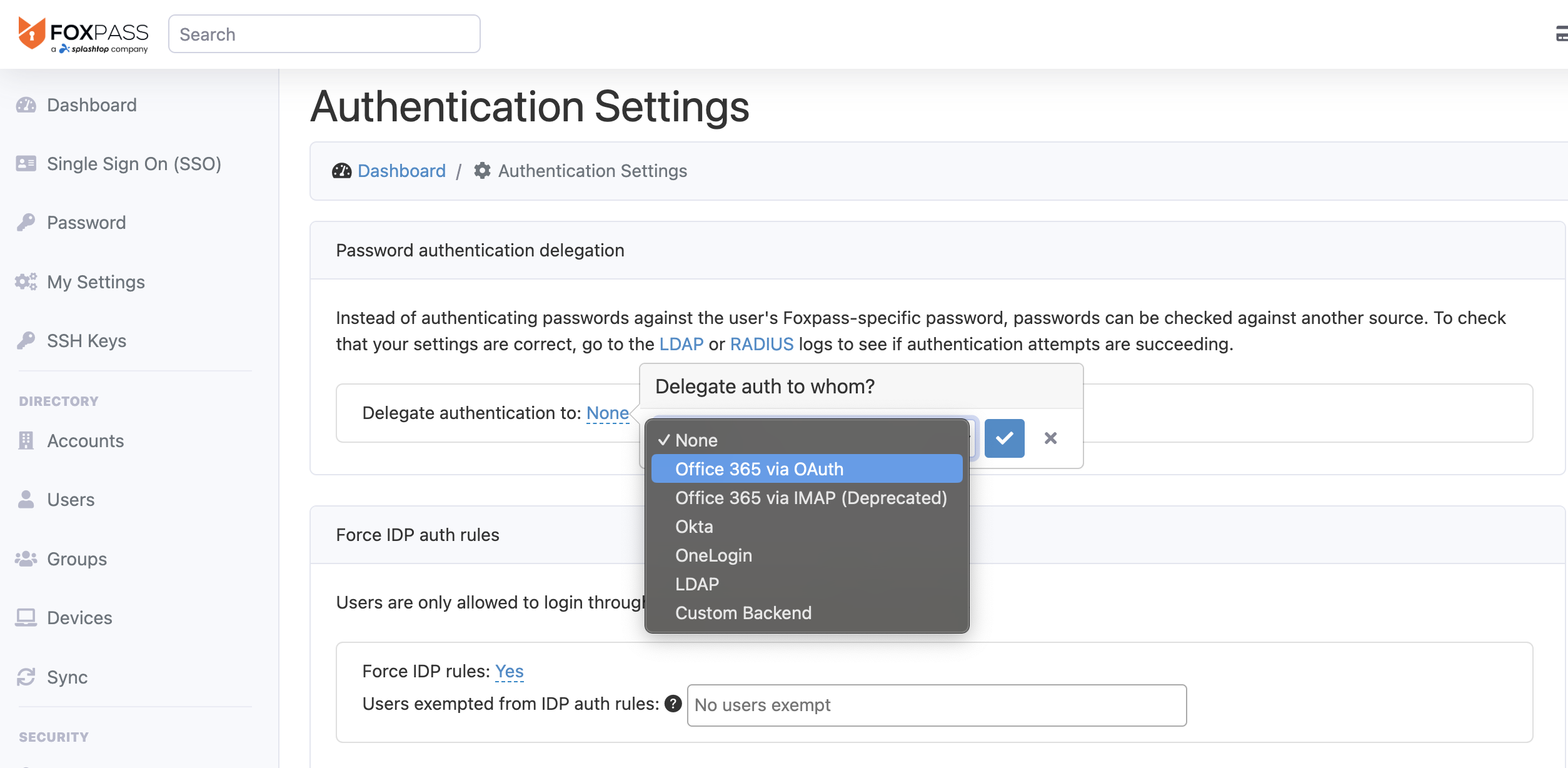 Set O365 as delegate authentication