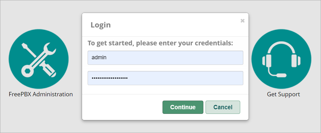 Screenshot of FreePBX login section