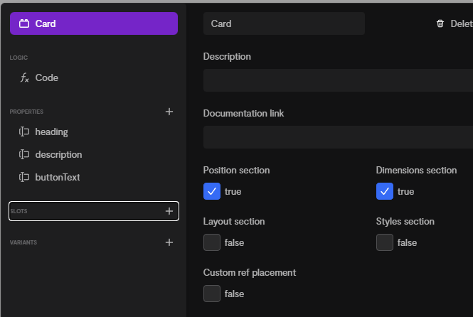 Component Configuration Menu with Slots highlighted