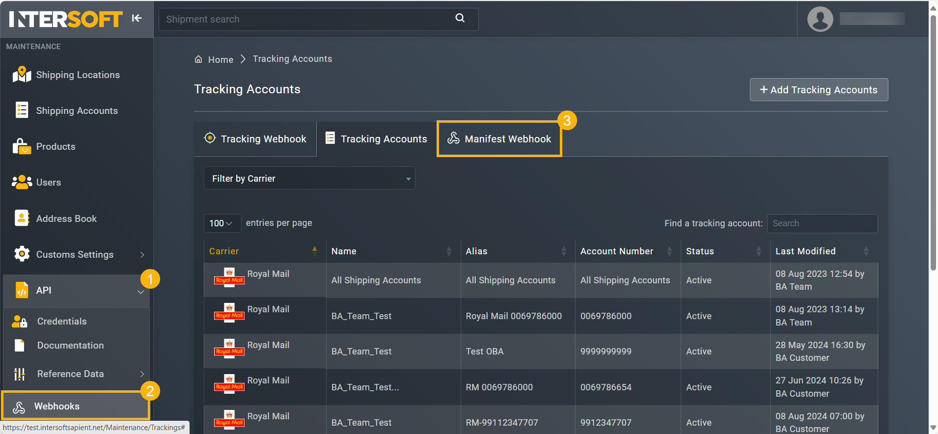 Accessing tracking webhook