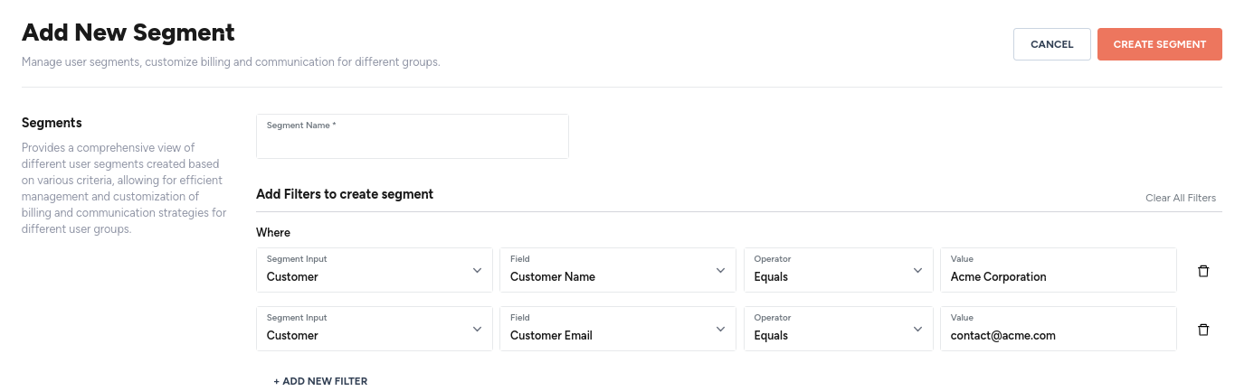 Fig. 2: Create a complex segment based on filters of type customer.