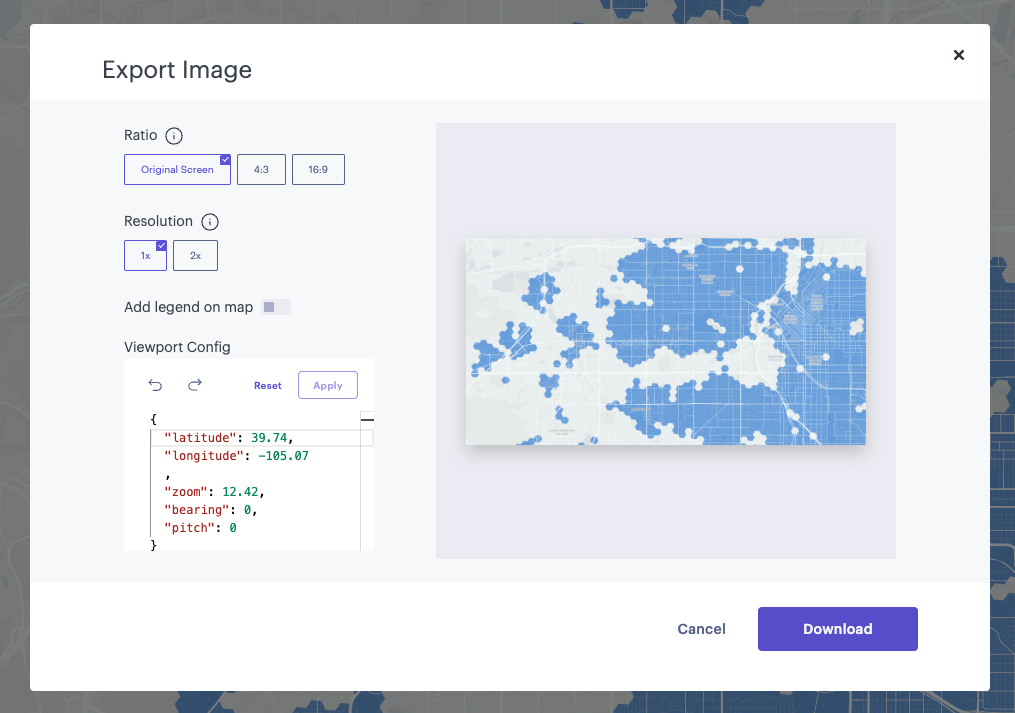 JSON Editor in the Export Image modal.