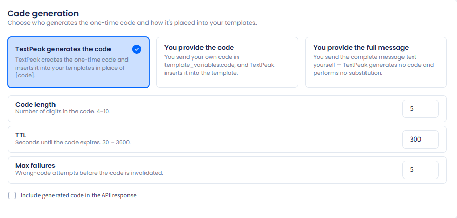 Screenshot of the TP generates the code option
