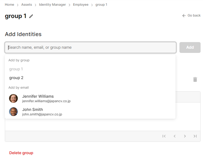 Select identities or groups