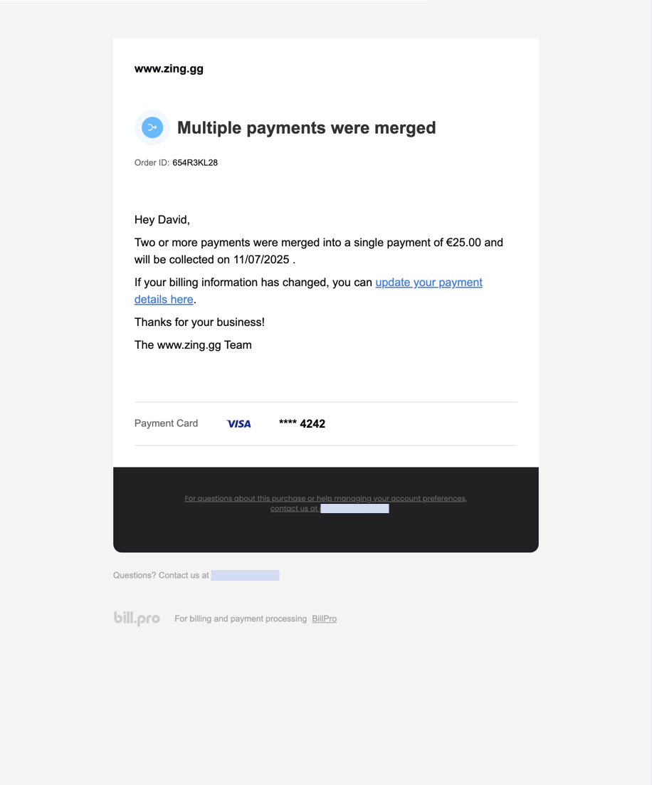 The payment merged email