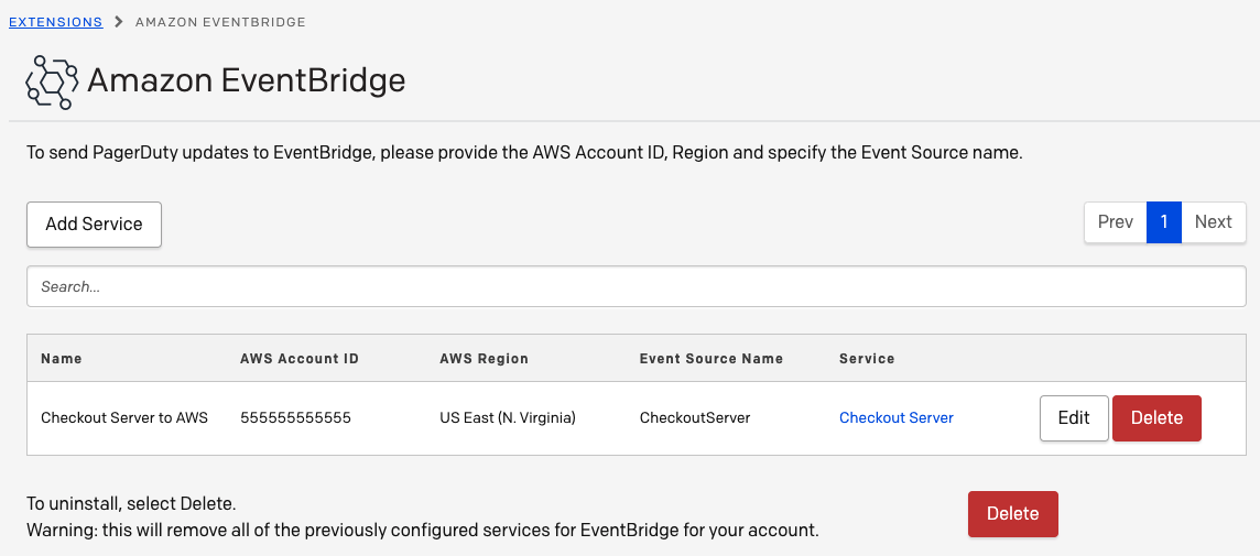 Amazon EventBridge configuration page