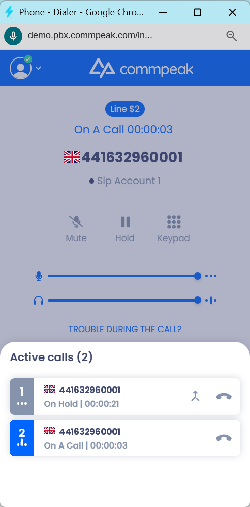 Screenshot of the list of active calls