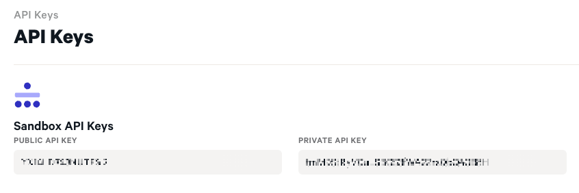 Screenshot of sandbox API keys in the merchant dashboard