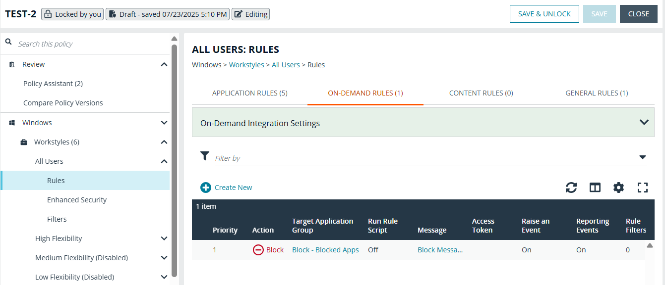 Creating an on-demand application rule in EPM Policy Editor