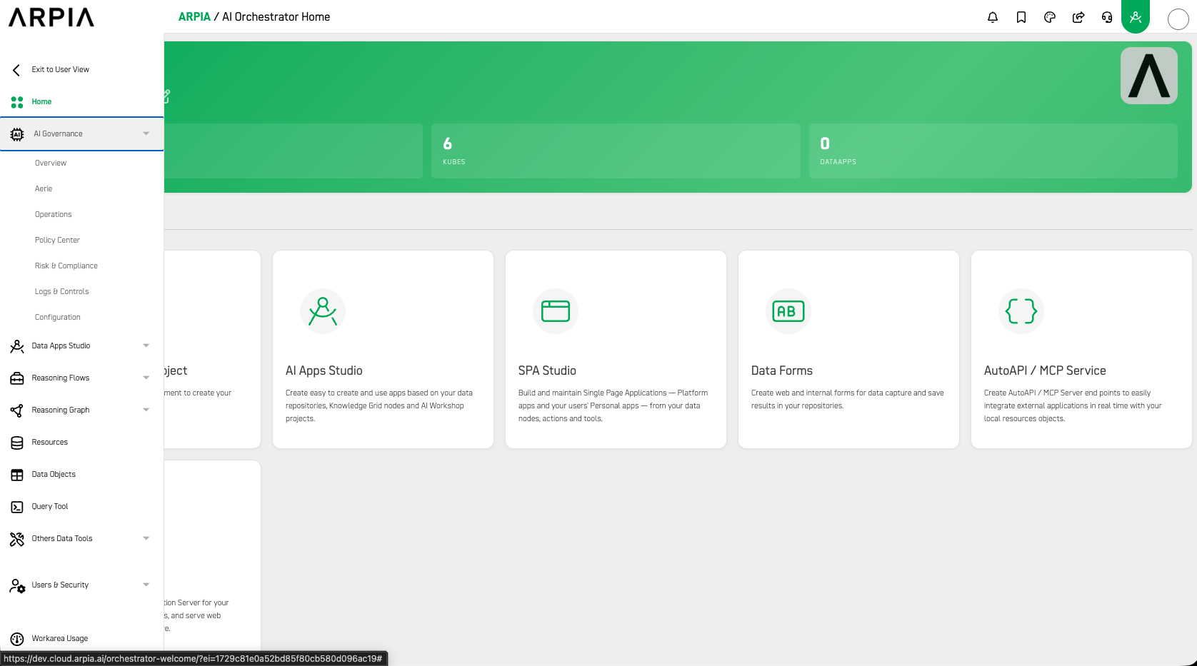 Side menu — AI Governance expanded Side menu with AI Governance expanded showing all sub-items