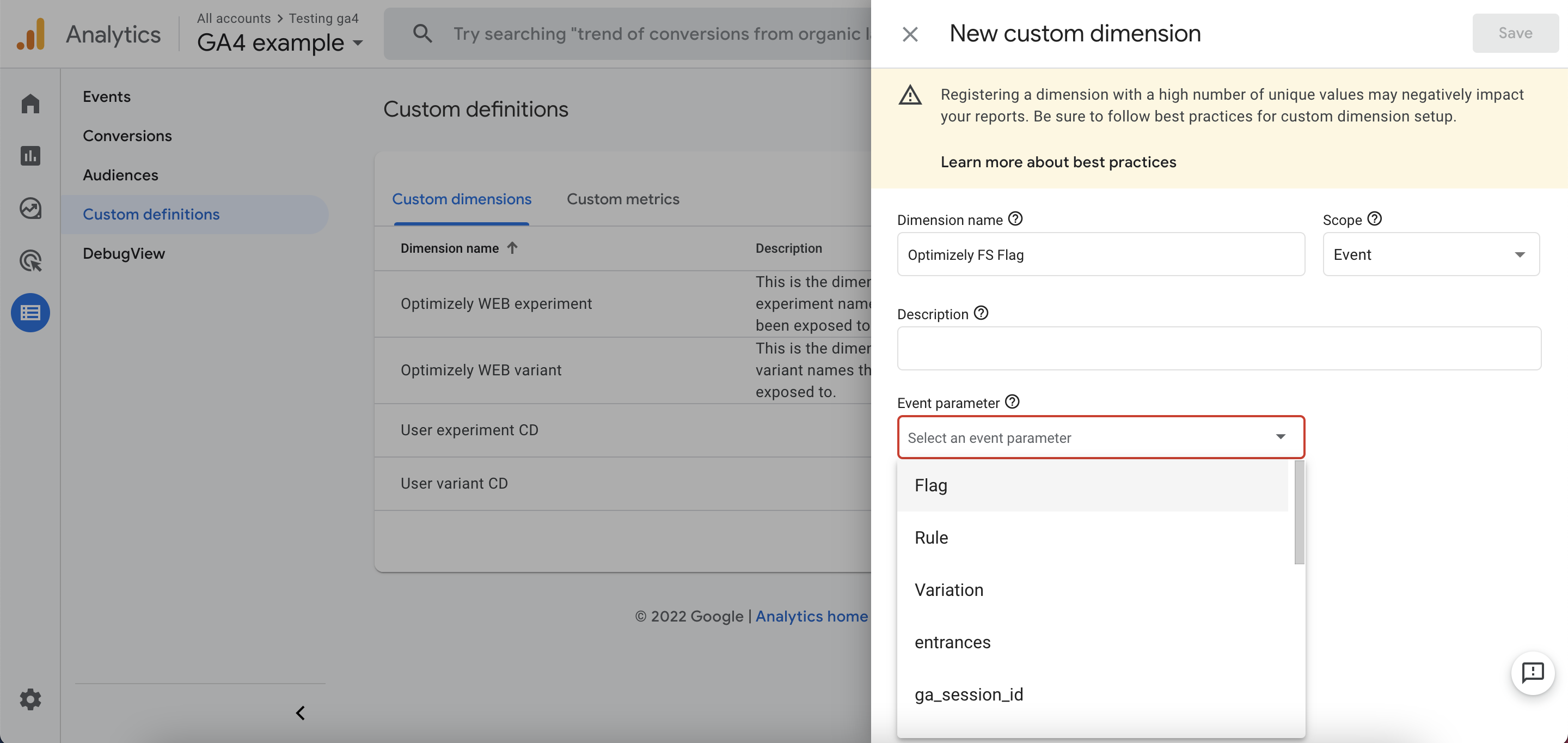 configure custom dimension