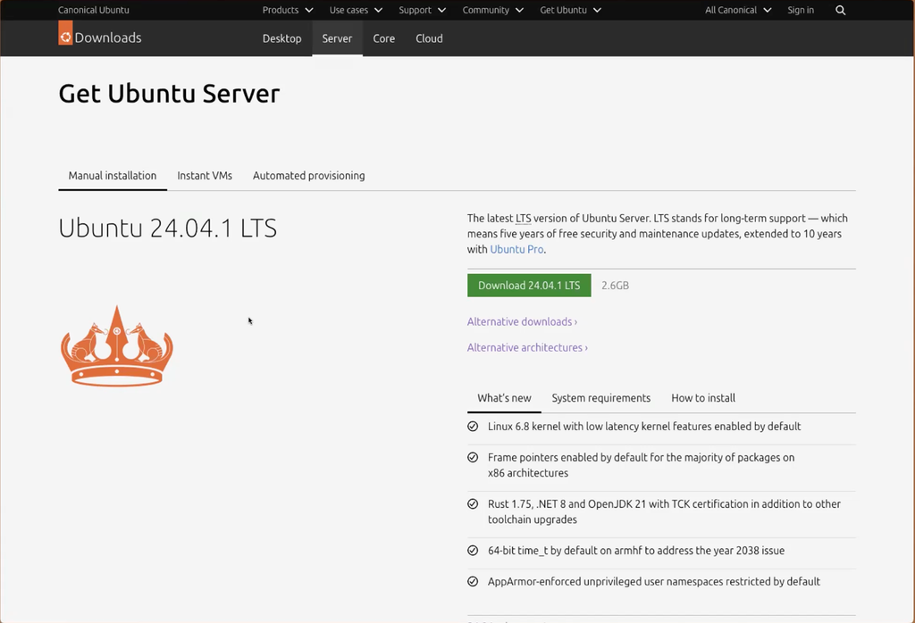 EXAMPLE: Ubuntun Server Download