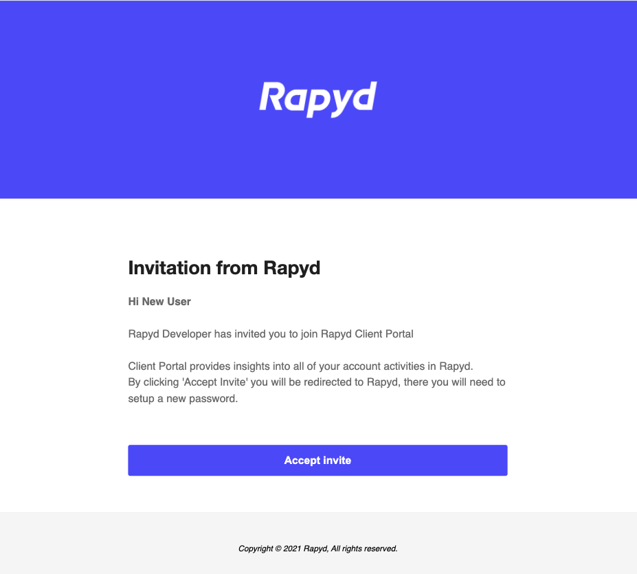 Rapyd invite email