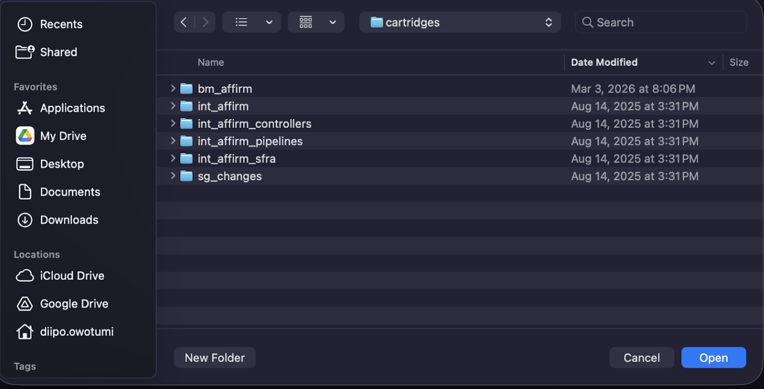 screenshot of the Cartridges directory