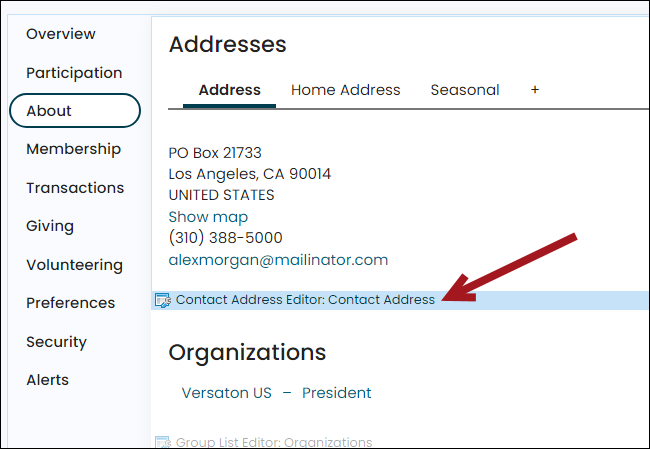 Custom account page with the blue edit bar under the content item