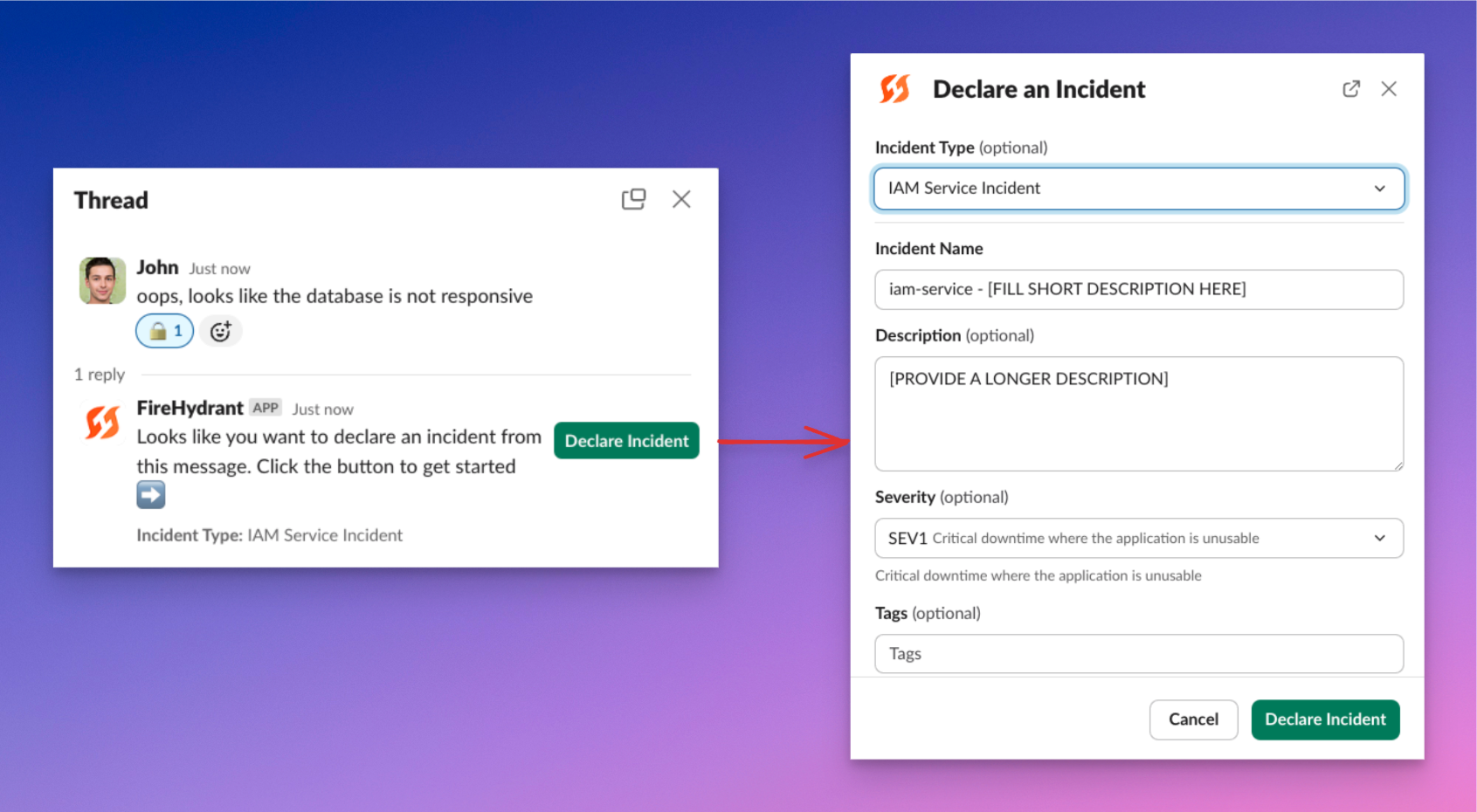 Starting the incident creation process from an emoji