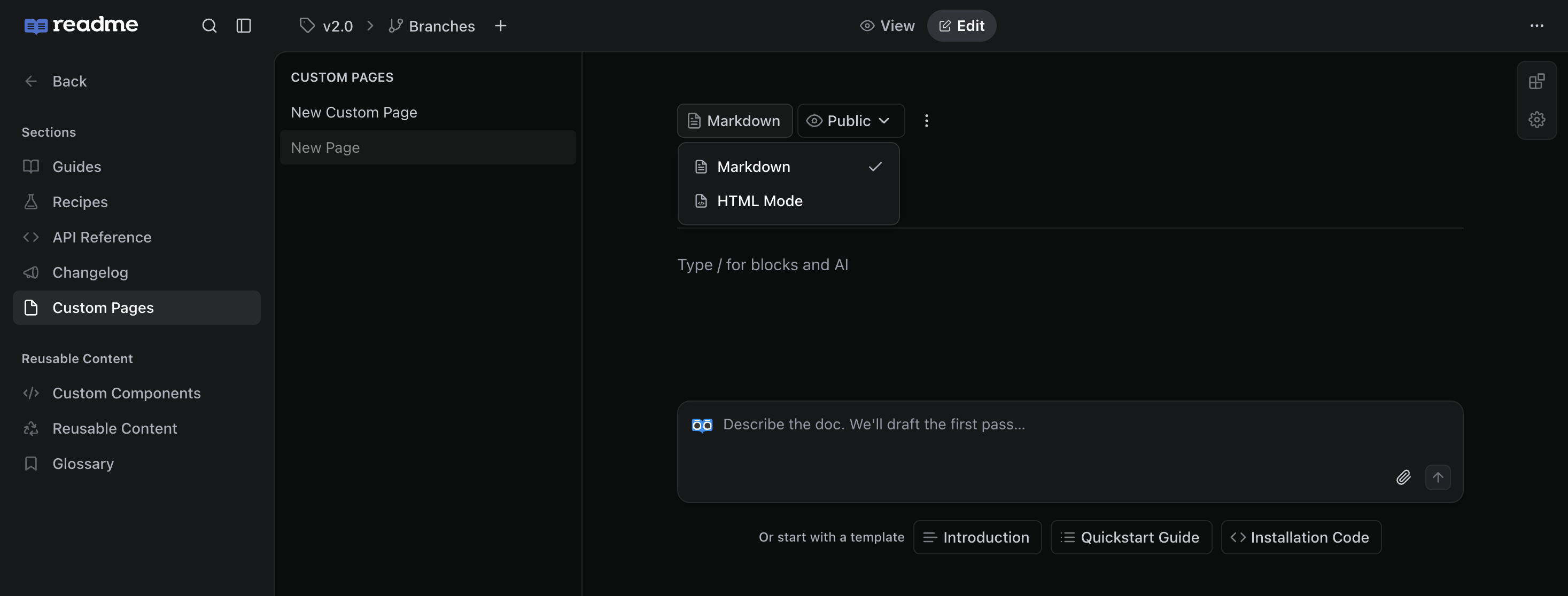 Markdown or HTML Mode
