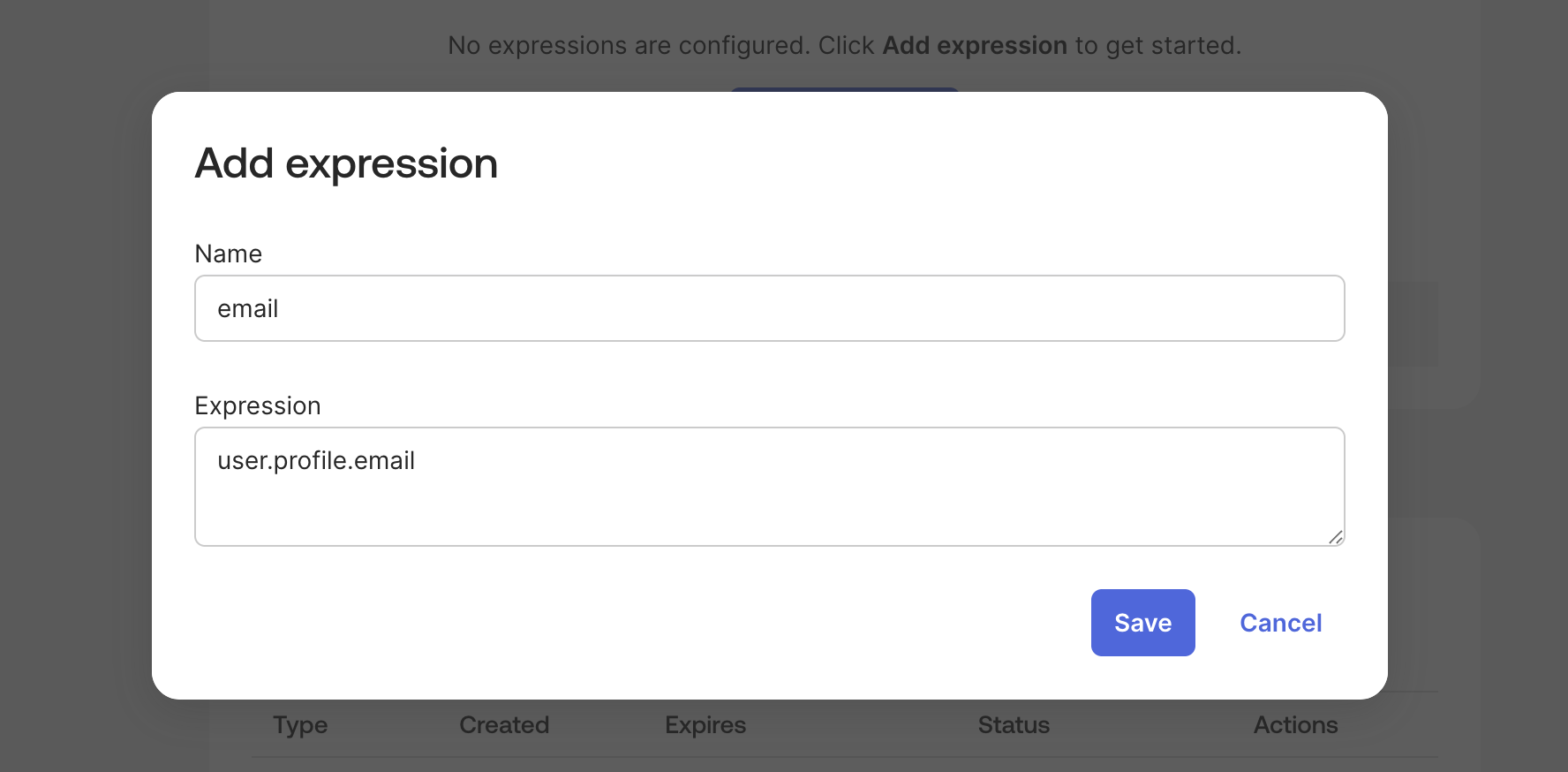 Okta: Add expression modal showing email attribute mapping