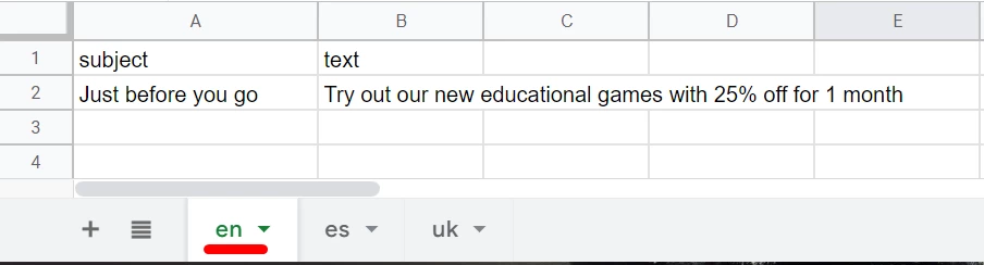 Multilanguage content table