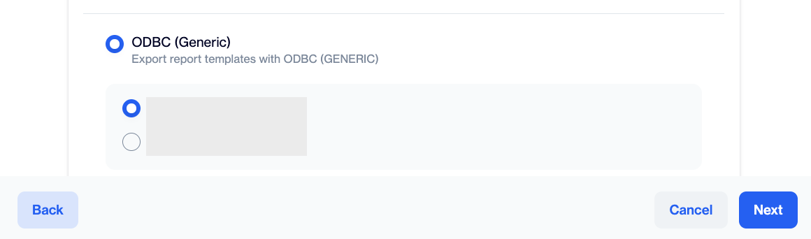 Select Remote Target screen of the Data Export node with ODBC (Generic) selected and the defined ODBC remote targets listed under it.