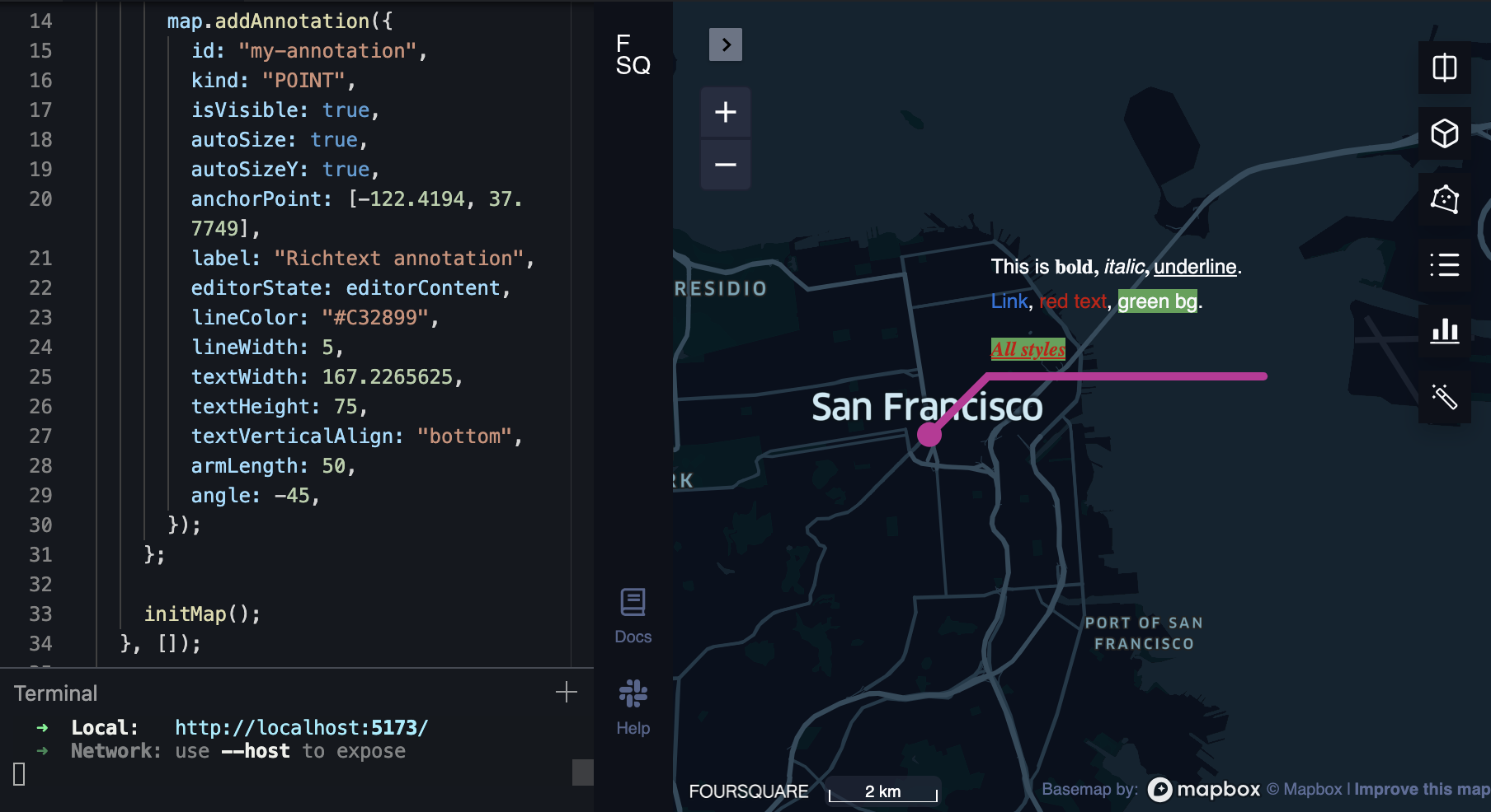 Creating an annotation from the Map SDK.