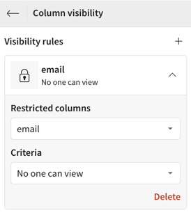 Column visibility sidebar open, showing the visibility rules option.