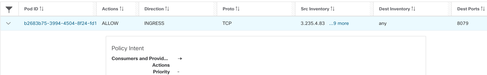 Figure 40: Frontend pod - allow any IP on TCP port 8079