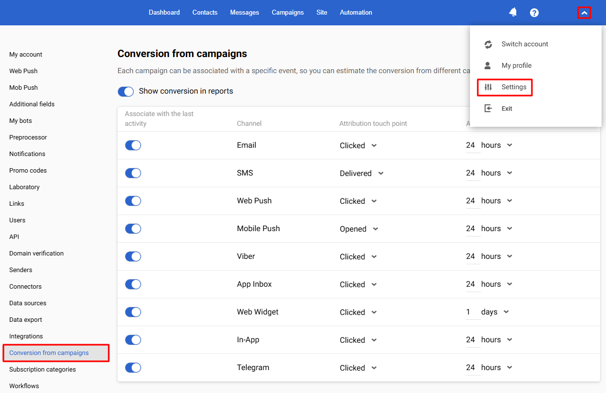 Profile settings