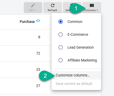 Customize the report by adding, removing and ordering columns