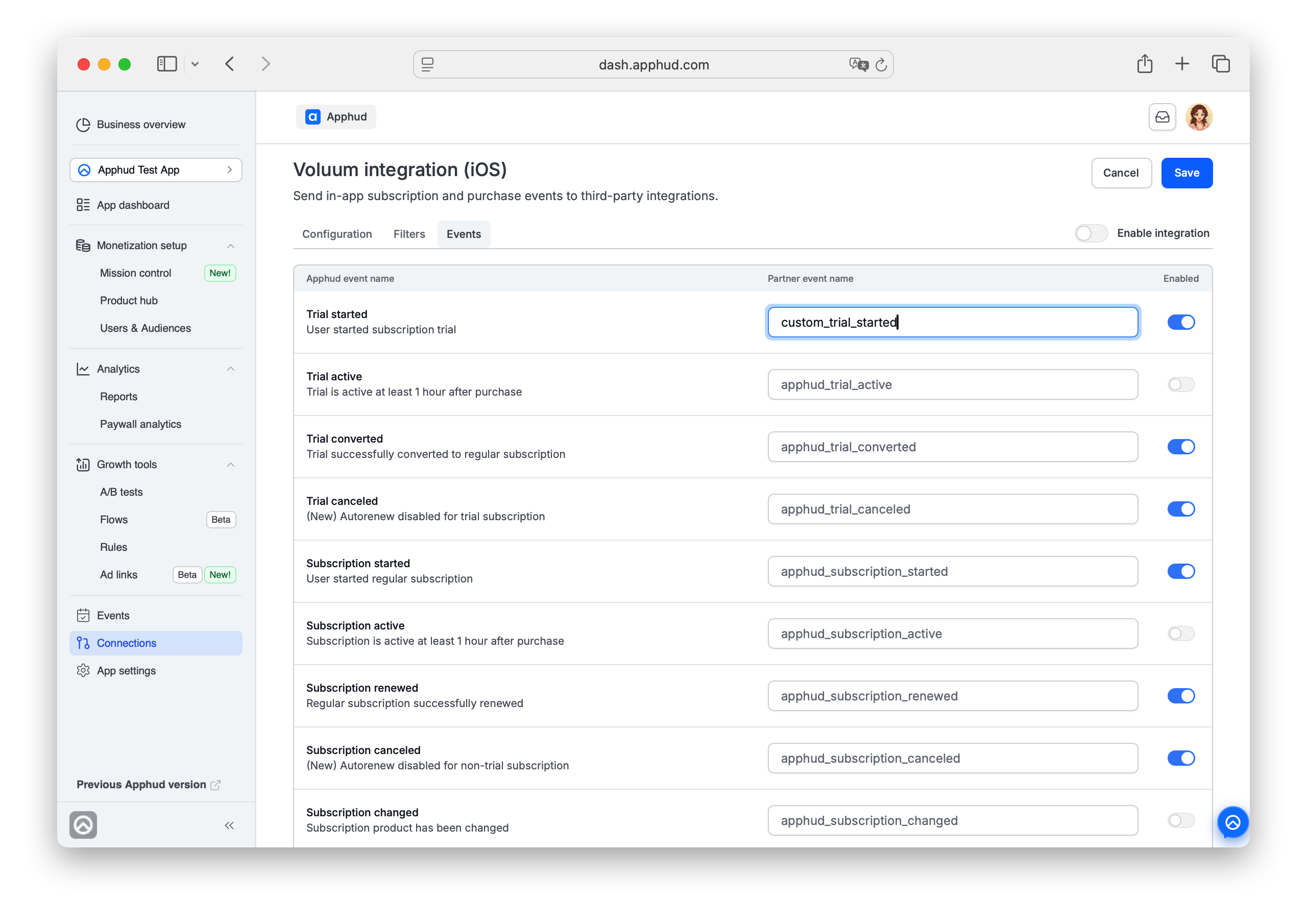 Apphud - Voluum events configuration