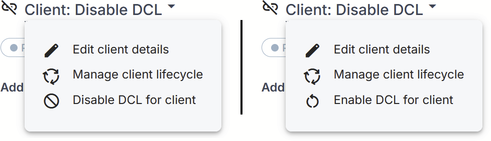 The menu options for disabling/enabling DCL calculations
