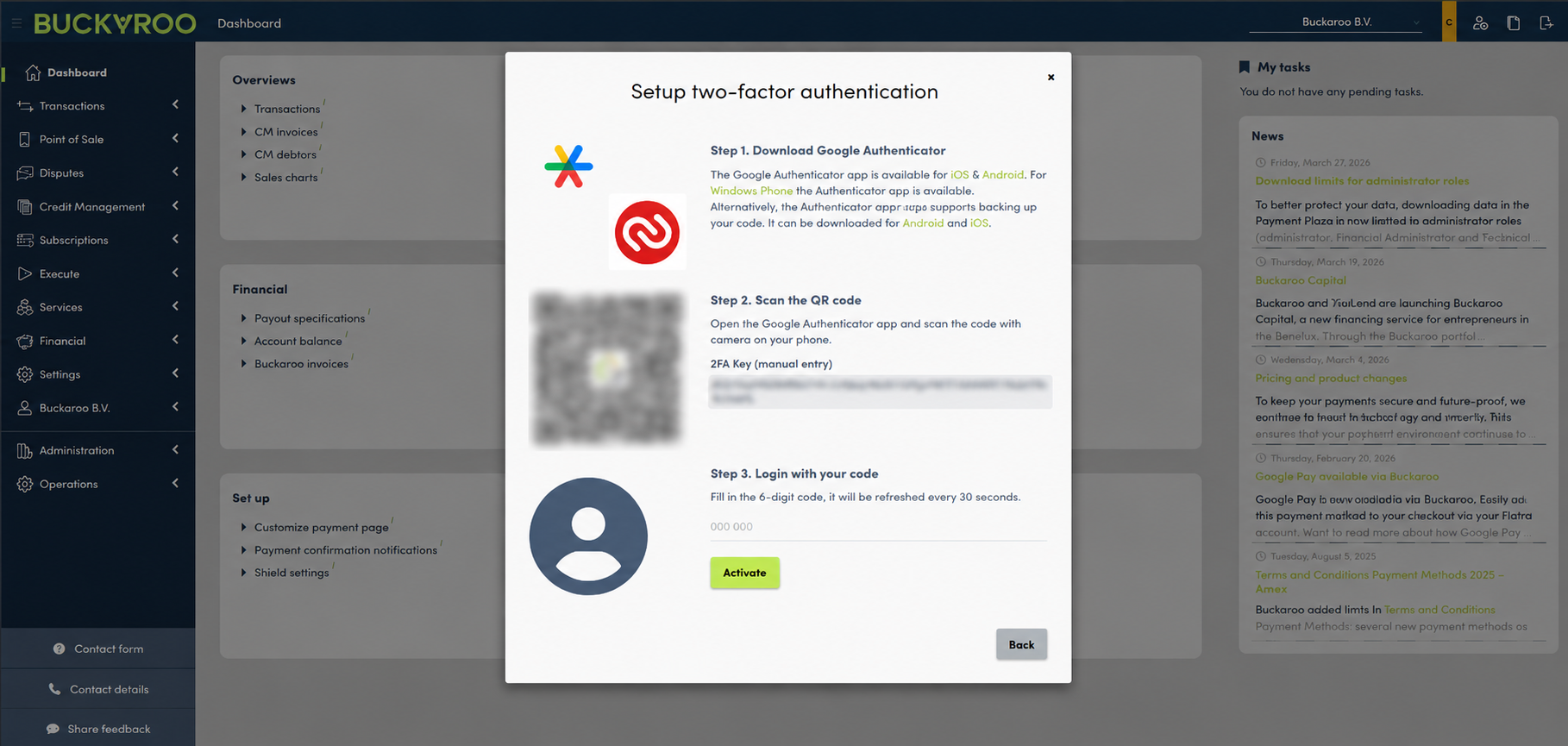 Set up two-factor authentication window showing the authenticator app option.