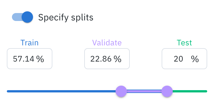 Use the slider to allocate the percentage of data rows per data split.